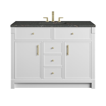 James Martin Vanities Bellshire 48" Sgl Vanity, Bright White, 3 CM Parisien Bleu Silestone Top, FreePower Wireless Charger 660-V48-BW-FPBL