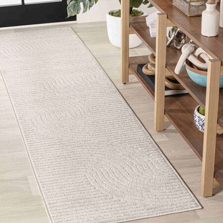 Jonathan Y Hallie High-Low Minimalist Curve Geometric Ivory/Cream 2 ft. x 8 ft. Indoor/Outdoor Runner Rug SCN100B-28