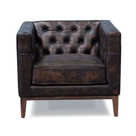 Homeroots 33" Brown and Black Antiqued Top Grain Leather Tufted Club Chair 555320