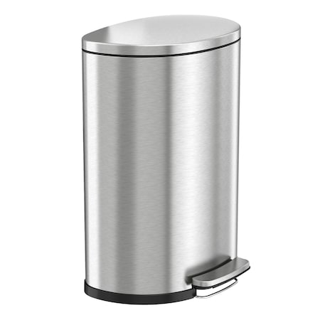 Hls Commercial 13 gal Half-Round Indoor Metal Can, Silver, Step Pedal, Stainless Steel, 19 in HLSS13DFR