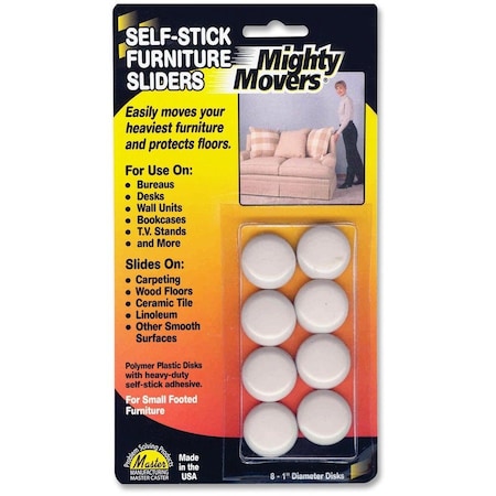 Master Caster Furniture Glides, Self-Stick, Round, 1", PK8 87002