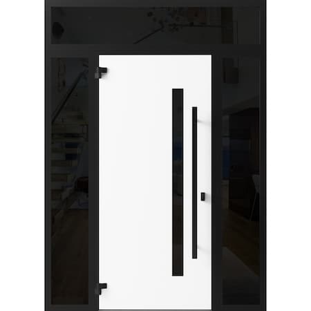 Vdomdoors Front Exterior Prehung Steel Door Ronex0144 Grey 2 Sidelight and Transom Window Sidelite Entry RONEX0144EXD-GRE-W16+36+16 X H80+16-RH-I