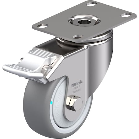 Blickle Swivel Plate Caster, TPR, 3-1/8", Brake, Caster Load Rating Range: Light-Duty LKPXA-TPA 80KFD-12-FI