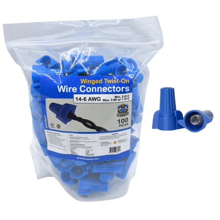 Grizzly Supply Winged Screw-On Wire Connector, 14-6 AWG, 600V Max, Thermoplastic, Blue 100PK WCW-Blue-C
