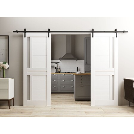 Sartodoors Sturdy Dbl Barn Door 72 x 96in W/, White Silk W/ Frosted Glass, 13FT Rail Hangers Heavy Set VEREGIO7288DB-WS-7296