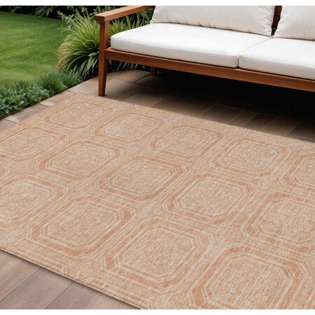 Homeroots 10' X 14' Peach And Beige Geometric Washable Indoor Outdoor Area Rug 610846