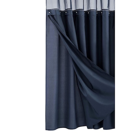 Homeroots Navy Modern Grid Shower Curtain and Liner Set 399756