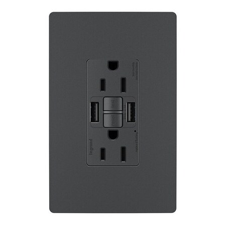 Legrand USB Receptacle, 15 A, Graphite, Nylon 1597TRUSBAAGC4