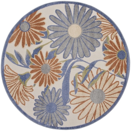 Homeroots 8' Beige Round Floral Indoor Outdoor Area Rug 572913