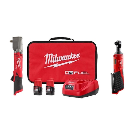 Milwaukee Tool M12 FUEL Impact Wrench Kit + M12 Ratchet 2564-22, 2457-20