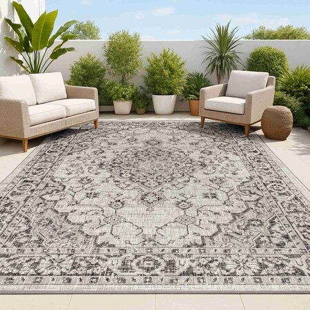 Jonathan Y Rozetta Boho Medallion Textured Weave Gray/Black 5 ft. x 8 ft. Indoor/Outdoor Area Rug SMB102D-5