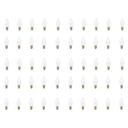 Bulbrite 25W Dimmable Clear CA8 Incandescent Light Bulbs, Candelabra E12 Base, 2700K, 50PK 861130