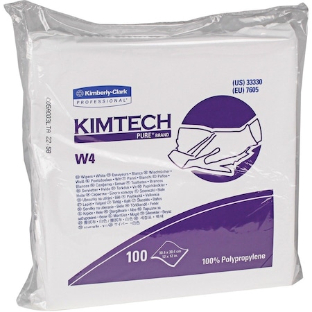 Kimtech W4 Dry Cleanroom Wipes (33330), Double Bag, White, 12" x 12", Disposable, 100 Wipes/Pack, PK5 33330