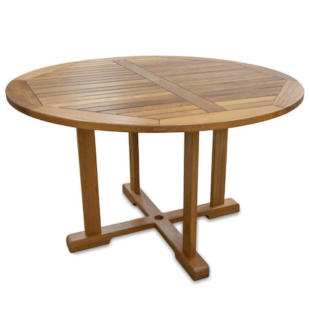 Homeroots 48" Brown Round Solid Teak Wood Dining Table 476414