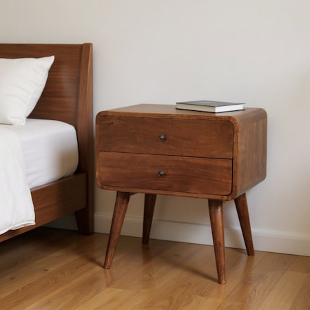 Homeroots 24" Chestnut Solid Wood Two Drawer Nightstand 651536