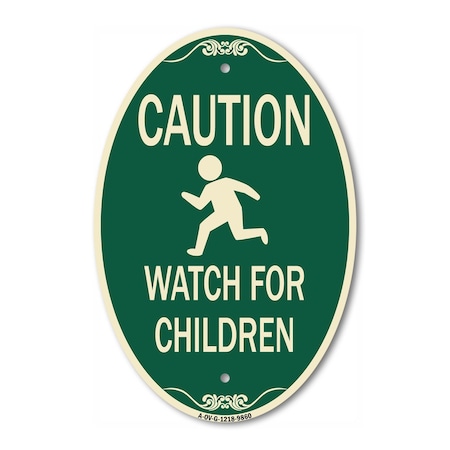 Signmission Caution Watch For Children Green & Tan, 12 Inch X 18 Inch Designer, Heavy Gauge Aluminum A-OV-G-1218-9860