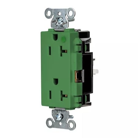 Hubbell Wiring Device-Kellems Straight Blade Receptacle, 5-20R, 20 A, 125V AC, 2 Pole, 3 Wire, Surface Mount, Grounded HBL2182STGN