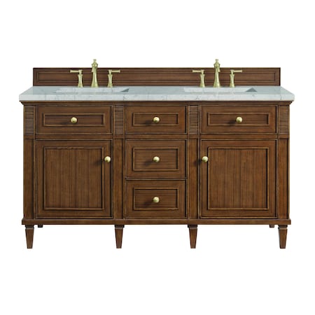 James Martin Vanities Lorelai 60in Double Vanity, Mid-Century Walnut w/ 3 CM Eternal Jasmine Pearl Silestone Top 424-V60D-WLT-FEJP