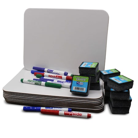 Flipside 9 x 12 Magnetic Dry Erase Board + Colored Markers + Student Eraser Class, 12PK 31004