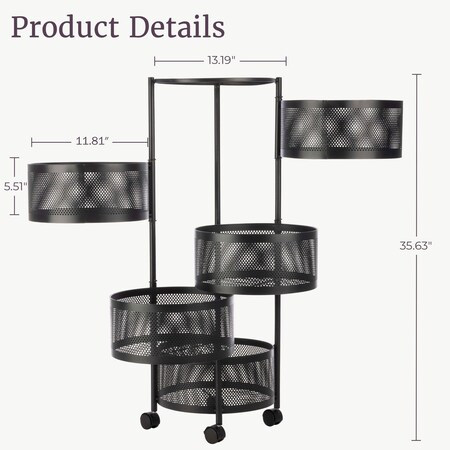 Home-Complete Kitchen Storage Rolling Cart with Wheels 5 Tier Rotating Baskets for Pantry, Bathroom, or Craft Room 83-106-B