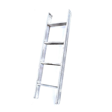 Homeroots 49" Whitewash Rustic Four Step Wood Ladder Shelf 380342