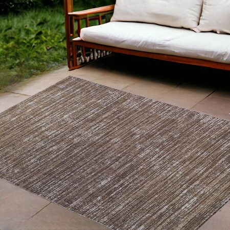 Homeroots 8' X 10' Brown and Ivory Striped Stain Resistant Indoor Outdoor Area Rug 531655