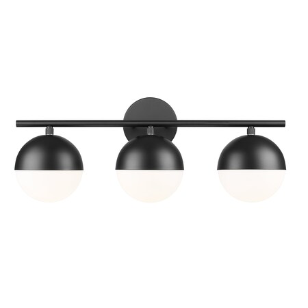 Z-Lite Realm Sphere 3 Light Vanity, Matte Black/Matte Opal, 24 In W x 9.75 In H 7517-3V-MB