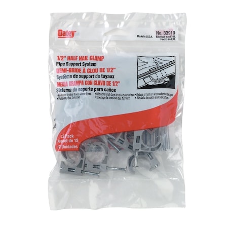 Oatey Insulator 1/2'' Plastic Nail-On Pipe Half Clamp, 12PK 33910