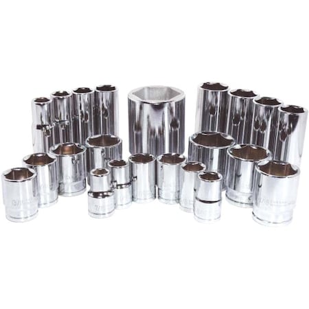 K-Tool International 1/2" Drive, 1" SAE Socket, 6 Points, Chrome, Deep, 6 pt., 1/2"Dr, 1 KTI-23232