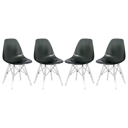 Leisuremod Dover Dining Side Chair with Acrylic Legs, Transparent Black, 4PK EPC19TBL4