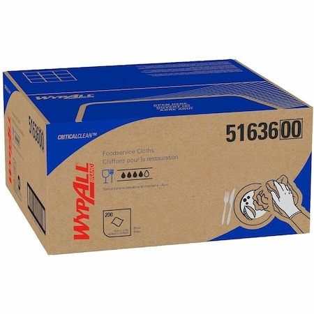 Wypall WypAll Critical Clean Foodservice Cloths (51636), Quarterfold, Blue Cloths, 1 Box, 200 Sheets 51636