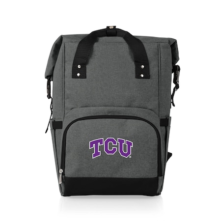 Picnic Time Family Of Brands NCAA TCU Horned Frogs On The Go Roll-Top Backpack CoolerHeathered Gray 616-00-105-846-0