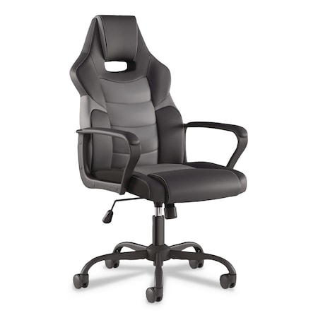 Emerge Vector Luxura Faux Leather Gaming Chair, Up to 275 lbs, Black/Gray Seat, Black/Gray Back, Black Base 61108V