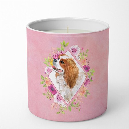 Carolines Treasures 10 oz Cavalier King Charles Spaniel Pink Flowers Decorative Soy Candle CK4126CDL
