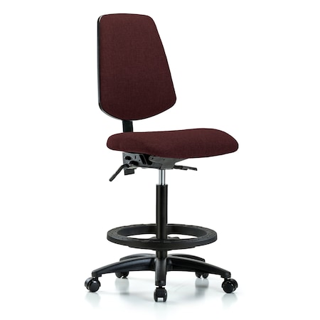 Blue Ridge Ergonomics Fab Hi Bench Chair, Med, Bk, BF, Cast, Bur, No Arms, 26" to 35-1/2" Height, Burgundy BR-FHBCH-MB-RG-T1-A0-BF-RC-F41