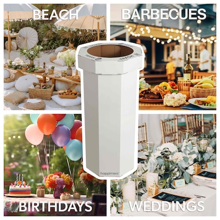 Happimess Fleur 25-Gal Disposable Corrugated Cardboard Event Trash Can, Recycling Bin, Limestone Beige, 2PK HPM1300F-SET2