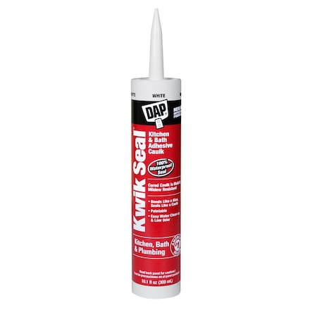 Dap Acrylic Latex Adhesive Caulk, 10 oz, Cartridge, White, Acrylic Latex Base, Kwik Seal 70798-18032