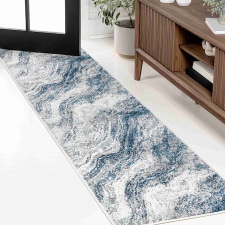 Jonathan Y Kassia Contemporary Glam Abstract Marble Navy/Cream 2 ft. x 8 ft. Runner Rug SEU300B-28