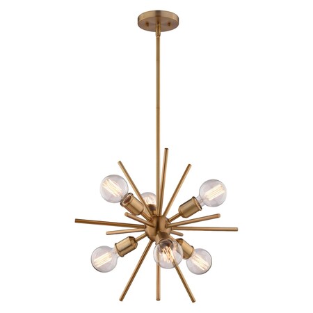 Vaxcel Estelle 6-Light 19 in W Brass Gold Mid-Century Modern Sputnik Pendant Ceiling Fixture P0238R