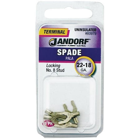 Jandorf Non-Insulated Locking Spade Terminal, 600 V, 22 to 18 AWG Wire, #8 Stud 60979