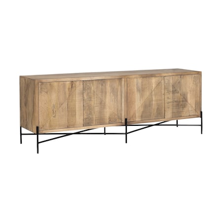 Homeroots 78in Brown Solid Wood Sideboard with Four Doors 380238