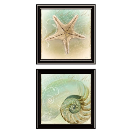 Homeroots Set Of Two The Sea I and Sea II 1 Black Framed Print Wall Art, 2PK 408050