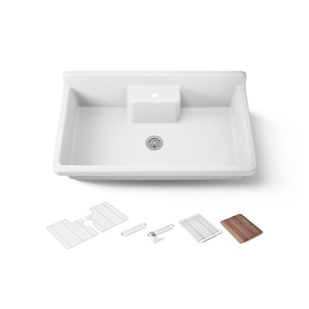 Kohler Farmstead 45" top-/wall-mount single-bowl workstation farmhouse kitchen sink 21103-1HPSG-0