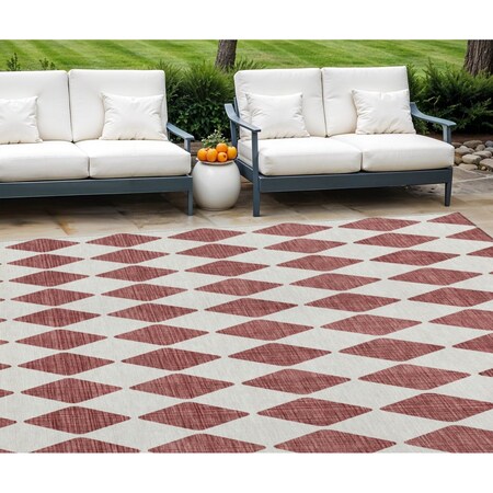 Homeroots 9' X 12' Burgundy Geometric Washable Indoor Outdoor Area Rug 577029