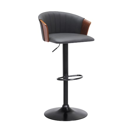 Armen Living Lydia Adjustable Walnut Wood Bar Stool in Gray Faux Leather with Black Metal LCLYBAWAGRY
