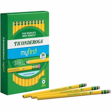Ticonderoga My First Woodcase Pencil with Eraser, 3.6 mm, HB No 2, Black Lead, Yellow Barrel, 36PK X33336