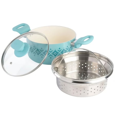 Spice By Tia Mowry Savory Saffron 3 Quart Nonstick Aluminum Dutch Oven with Lid and Steamer in Mint 87059.03R