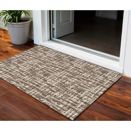 Homeroots 3' X 5' Brown Tan And Beige Abstract Washable Indoor Outdoor Area Rug 602479