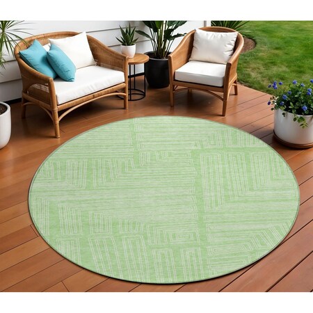 Homeroots 8' Mint Green And Ivory Round Geometric Washable Indoor Outdoor Area Rug 600836
