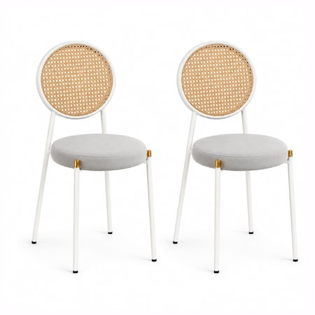Leisuremod Euston Velvet Dining Chair with Woven Rattan Backrest & Stainless Frame, 2PK ECW17GR2